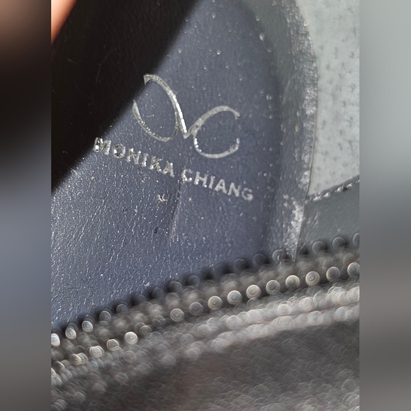 New Monica Chiang Thigh High Black Leather Gold Studs Covered Wedge Boots 40 - Picture 7 of 16